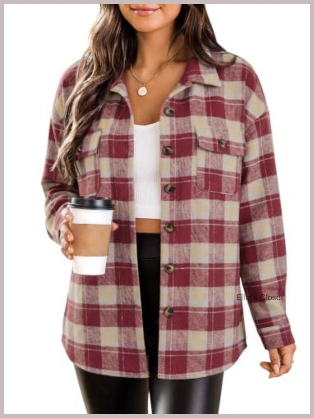 Women Plaid Flannel Shacket Casual Button Down Long Sleeve